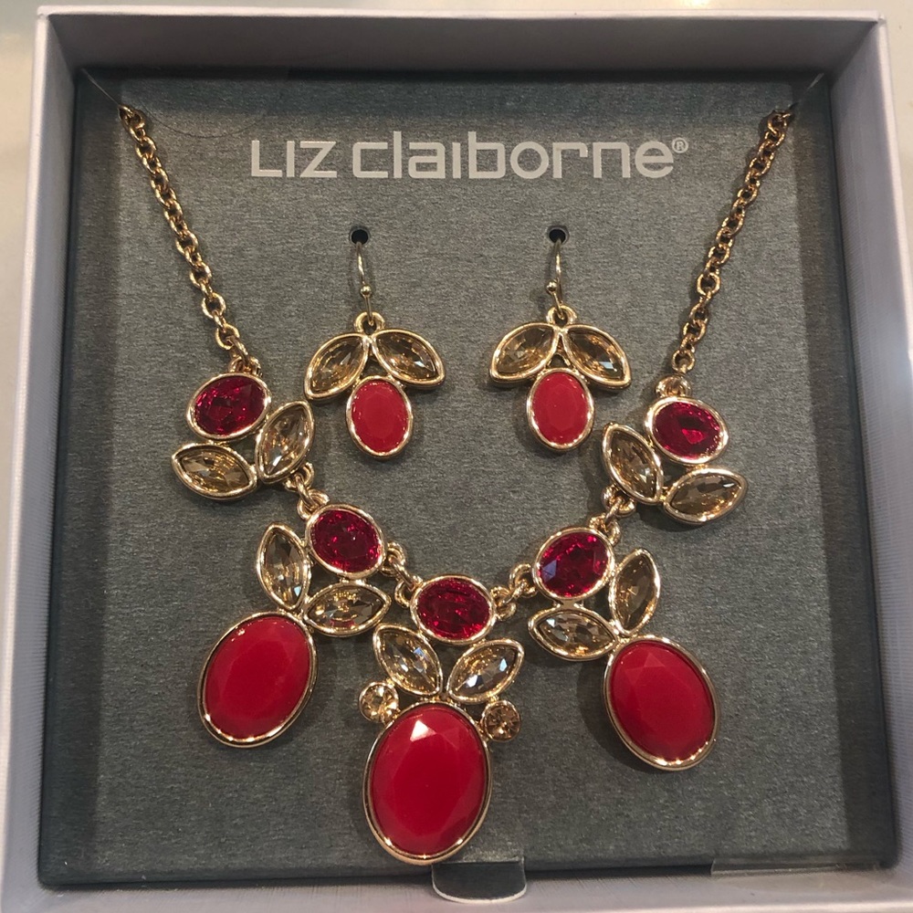 Liz Claiborne red necklace and earring set
